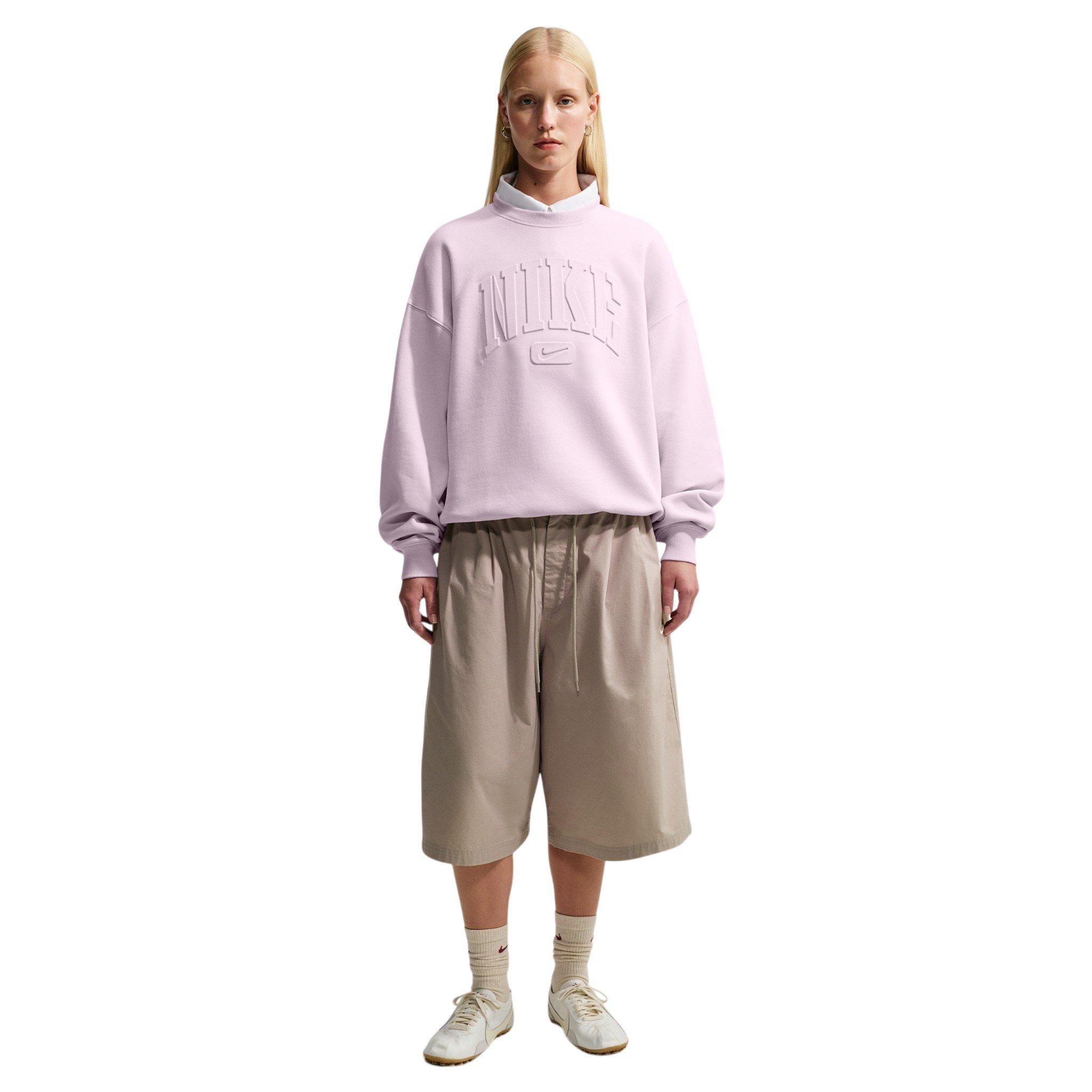 Nike Women's Studio Fleece Med-Weight "Graphic Pack" Oversized Embossed Crew - Bleached Lilac - BLEACHED LILAC 